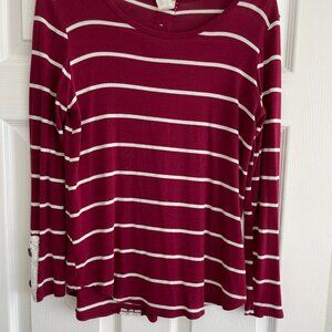 7th Ray Scoop Neck Tunic Maroon & White Stripes Size Small
